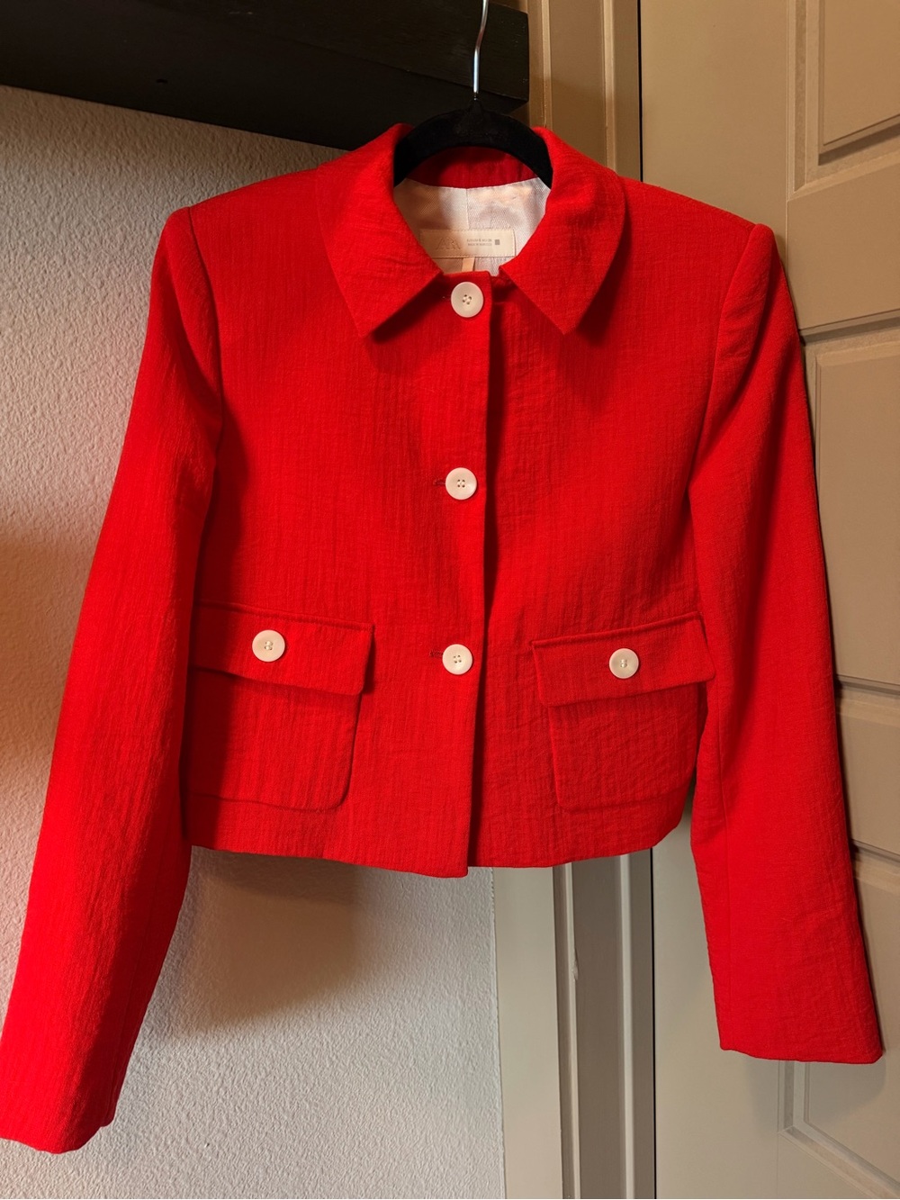 Zara Red Cropped Button Jacket